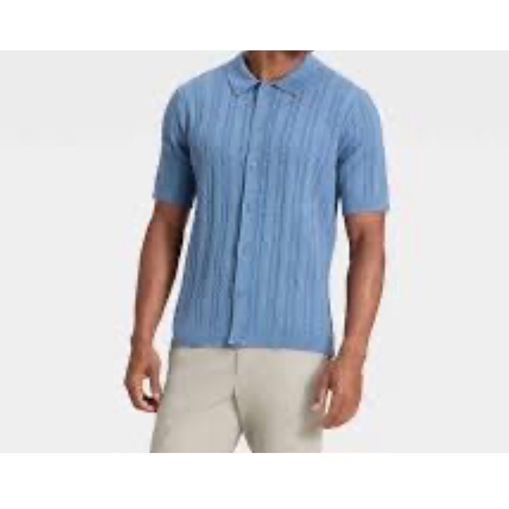 Goodfellow & Co Mens Blue Pointelle Diamond Knit Button Down Shirt Large NWT